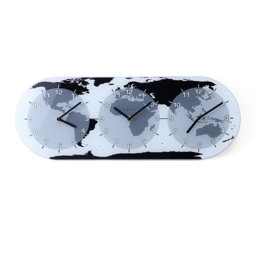 NeXtime Wandklok - 50 x 18,6 x 3,6 cm - glas - wereldklok - 'Mondial'